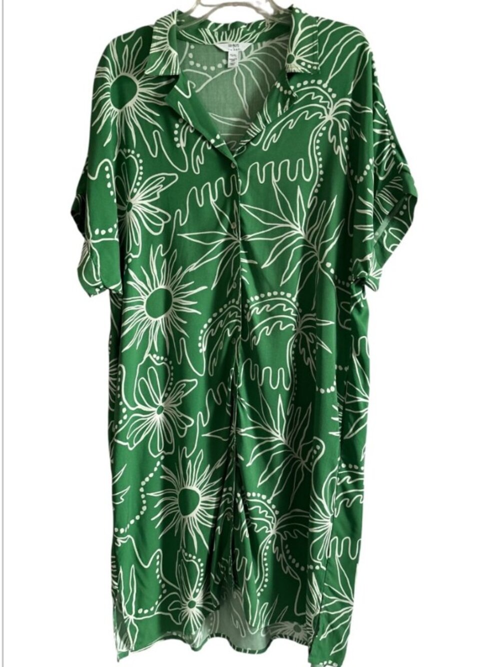 Tribal Palms Green Tropical Button  Cruise Beach Pool Swimsuit Coverup Flowing S